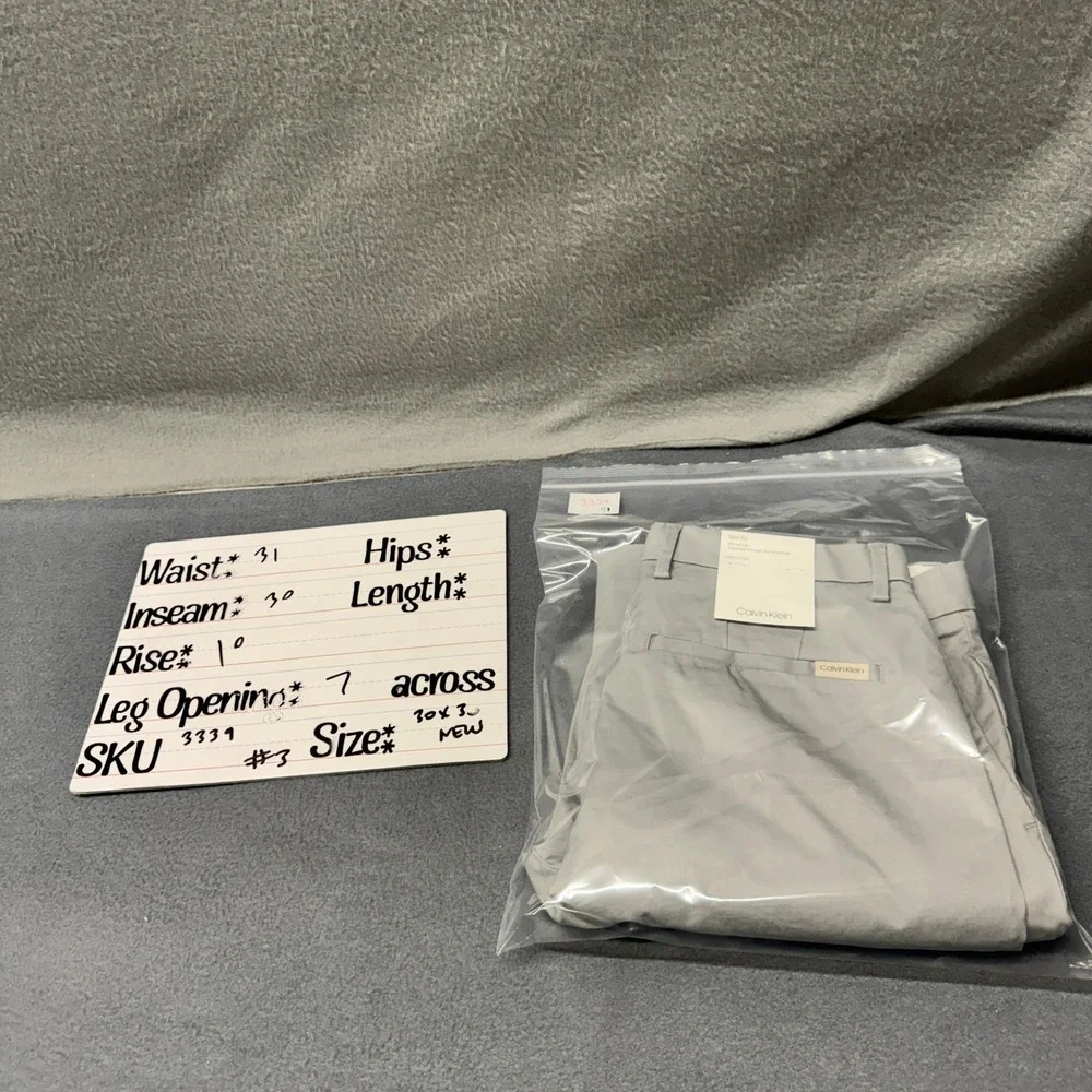 Calvin Klein Chinos Mens 30x30 The‎ Refined Stretch Slim Fit Gray Trousers NEW